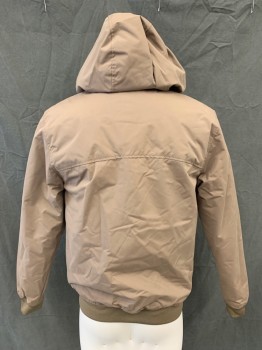CEDAR WOODSTATE, Lt Brown, Polyester, Solid, Zip Front, Drawstring Attached Hood, Long Sleeves, Ribbed Knit Waistband/Cuff, 2 Diagonal Flap Pockets, Light Fill