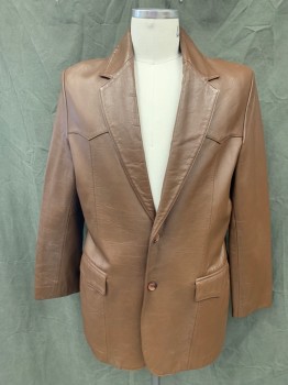 Mens, Leather Jacket, SCULLY, Chocolate Brown, Leather, Solid, 42, Single Breasted, Collar Attached, Notched Lapel, Western Yoke, 2 Pockets,