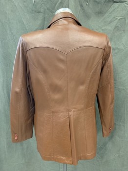 Mens, Leather Jacket, SCULLY, Chocolate Brown, Leather, Solid, 42, Single Breasted, Collar Attached, Notched Lapel, Western Yoke, 2 Pockets,