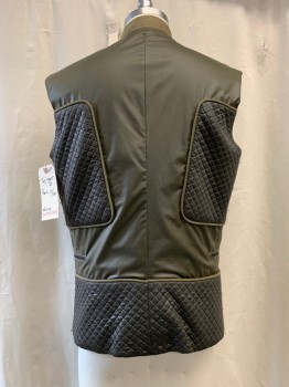 Mens, Sci-Fi/Fantasy Piece 1, MTO, Olive Green, Dk Gray, Synthetic, Color Blocking, Ch 42, Zip Front, Sleeveless, Quilted Detail, 4 Zip Pockets, Double Collar Band Snap Closure