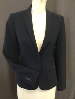 THEORY, Navy Blue, Polyester, Lycra, 1 Button Single Breasted, , Peaked Lapel, 3 Faux Pockets, Slit Center Back,