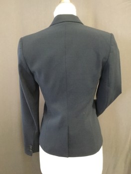 THEORY, Navy Blue, Polyester, Lycra, 1 Button Single Breasted, , Peaked Lapel, 3 Faux Pockets, Slit Center Back,