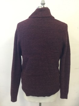 NORDSTROM, Red Burgundy, Black, Cotton, Nylon, Mottled, Shawl Collar, Button Front, Long Sleeves, Ribbed Knit Cuff/Waistband
