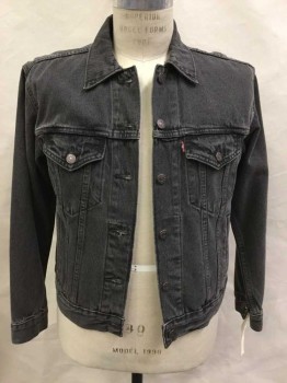 LEVI, Faded Black, Cotton, Solid, Traditional Jean Jacket Style