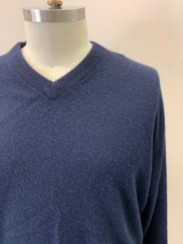 Mens, Pullover Sweater, ROCHESTER, Midnight Blue, Cashmere, Solid, XLT, Long Sleeves, V-neck, Rib Knit Cuffs and Waistband