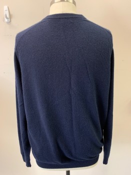 Mens, Pullover Sweater, ROCHESTER, Midnight Blue, Cashmere, Solid, XLT, Long Sleeves, V-neck, Rib Knit Cuffs and Waistband