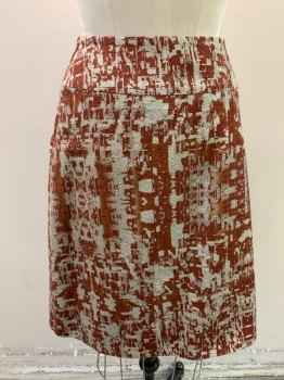 Womens, Skirt, Below Knee, LAVIA , Burnt Orange, Beige, Polyester, Acrylic, Abstract , W: 28, A- Line, Wide Waistband, Pleated, Zip Side