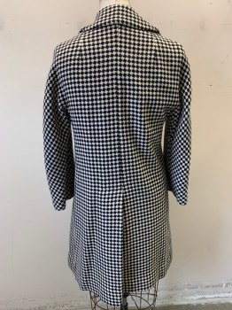 Womens, Coat, NL, Navy Blue, Beige, Wool, Houndstooth, B 38, Collar Attached, Double Breasted, Button Front, 2 Pockets