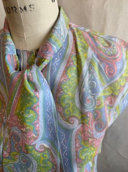 ALICE STUART, Multi-color, Synthetic, Paisley/Swirls, Sleeveless, Button Front, 6 Buttons, Neck Tie