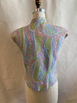 Womens, Top, ALICE STUART, Multi-color, Synthetic, Paisley/Swirls, B36, Sleeveless, Button Front, 6 Buttons, Neck Tie