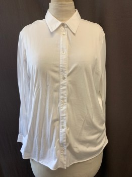 THEORY, White, Cotton, Solid, Collar Attached, Button Front, Long Sleeves