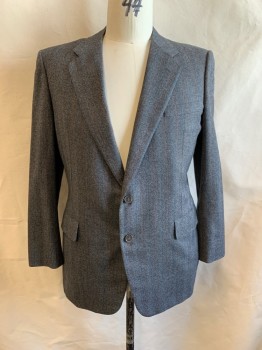 Mens, Blazer/Sport Co, BURBERRY, Gray, Black, Teal Blue, Red, Wool, Herringbone, Stripes - Pin, 44R, Notched Lapel, Single Breasted, 2 Buttons, 3 Pockets