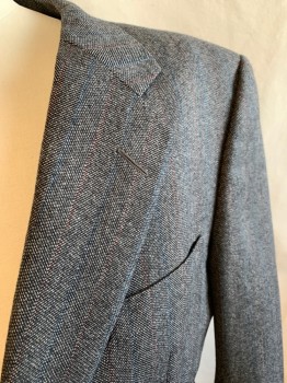 Mens, Blazer/Sport Co, BURBERRY, Gray, Black, Teal Blue, Red, Wool, Herringbone, Stripes - Pin, 44R, Notched Lapel, Single Breasted, 2 Buttons, 3 Pockets