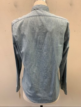 J CREW, Lt Blue, Cotton, Solid, Chambray, L/S, C.A., Button Front, 2 Pockets,