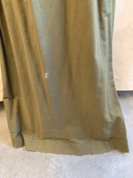 Womens, Skirt 1890s-1910s, NL, Olive Green, Cotton, Solid, 40, W: 34-, W: 48 , Drawstring, Two Tuck Pleat at Front, Floor Length *White Stain