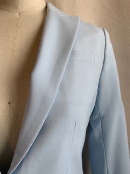 BANANA REPUBLIC, Lt Blue, Wool, Polyester, Solid, Single Breasted, 1 Button, 3 Pockets, Peaked Lapel, 3 Buttons Cuff, Back Vent