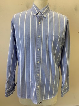 J CREW, Blue, White, Cotton, Stripes - Vertical , L/S, Button Front, C.A., Single Chest Pocket