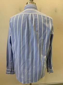 J CREW, Blue, White, Cotton, Stripes - Vertical , L/S, Button Front, C.A., Single Chest Pocket
