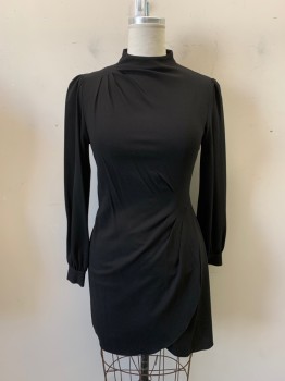 ZARA, Black, Polyester, Solid, Mock Neck, 3 Buttons at Back, L/S, Side Zipper, Pleated on Right Side Near Shoulder and By Left Side Waist *missing 1 Button at Back*