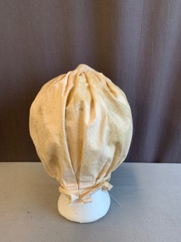 Womens, Historical Fiction Hat, MTO, Cream, Cotton, Solid, O/S, 1700s, Ties Attached, Ruffle Trim *Aged/Distressed*