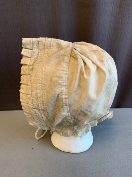 Womens, Historical Fiction Hat, MTO, Cream, Cotton, Solid, O/S, 1700s, Ties Attached, Ruffle Trim *Aged/Distressed*