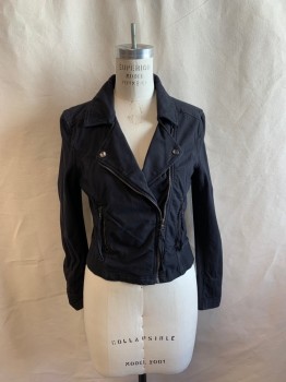 Womens, Casual Jacket, MARRAKECH, Faded Black, Cotton, Spandex, Solid, S, Collar Attached, Zip Front, 2 Zip Pockets, Snap on Lapels
