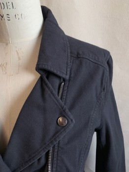 MARRAKECH, Faded Black, Cotton, Spandex, Solid, Collar Attached, Zip Front, 2 Zip Pockets, Snap on Lapels