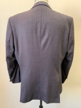 TED BAKER, Slate Blue, Dk Brown, Wool, 2 Color Weave, Herringbone, Single Breasted, Notched Lapel, 2 Buttons, 4 Pockets, Purple/Blue Changeable Jacquard Lining with Swirled Pattern