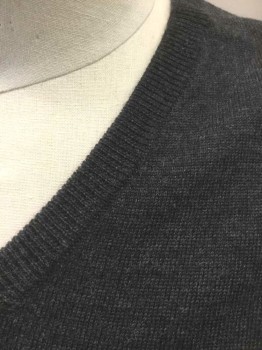 Mens, Sweater Vest, J CREW, Dk Gray, Wool, Solid, M, Knit, Pullover, V-neck