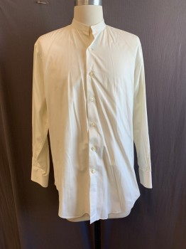 Mens, Shirt 1890s-1910s, MTO, White, Cotton, Solid, 33, 15, Band Collar, Button Front, L/S