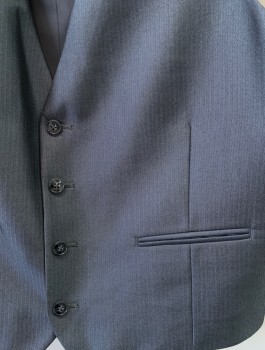 CALVIN KLEIN, Blue-Gray, Polyester, Rayon, Herringbone, 4 Button, 2 welt Pockets