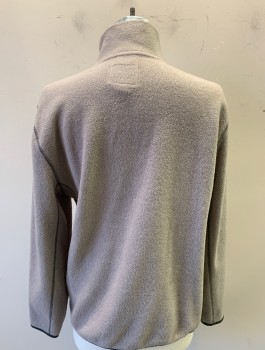 ST. JOHN'S BAY, Taupe, Polyester, Fleece, Solid, Zip Front, Long Sleeves, Stand Collar, 2 Side Pockets