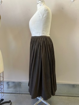 MTO, Espresso Brown, Rayon, Stripes - Shadow, Drawstring Back Waist, Skirt Gathered at Hips and Back, One Hem Tuck, Aged, Tattered Hem