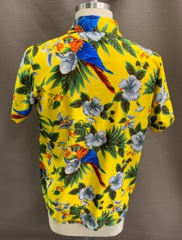 V.H.O., Yellow, Blue, Green, Red, Gray, Synthetic, Hawaiian Print, C.A., Button Front, S/S, 1 Pocket, Side Slits, Mults