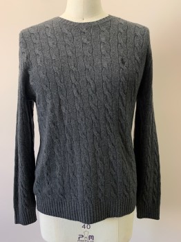 POLO, Charcoal Gray, Acrylic, Wool, Solid, L/S, Crew Neck,