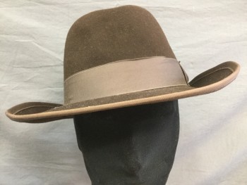 Mens, Homburg, GOLDEN GATE HAT CO, Brown, Wool, 7 1/2, Grosgrain Hat Band with Bow, Felted Wool,