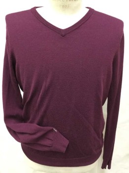 J.CREW, Wine Red, Wool, Solid, V-neck, Long Sleeves,