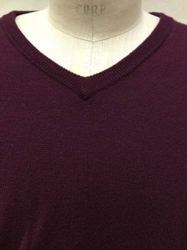 J.CREW, Wine Red, Wool, Solid, V-neck, Long Sleeves,