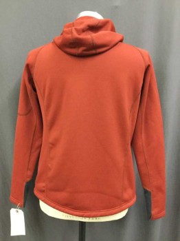 REI, Paprika Red, Dk Gray, Polyester, Solid, Zip Front, Hooded, 3 Zip Pocket 1 on Sleeve, Thumb Holes on Sleeves, Fleece Fuzz on the Inside