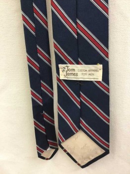 Mens, Tie, TOM JAMES, Navy Blue, Red, Gray, Black, Polyester, Stripes - Diagonal , 4 in Hand