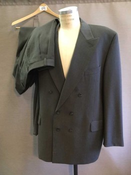 Mens, 1990s Vintage, Suit, Jacket, JOSEPH ABBOUD, Gray, Wool, Heathered, 44L, Peaked Lapel, Double Breasted, 6 Buttons, Early 1990's