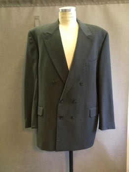 Mens, 1990s Vintage, Suit, Jacket, JOSEPH ABBOUD, Gray, Wool, Heathered, 44L, Peaked Lapel, Double Breasted, 6 Buttons, Early 1990's