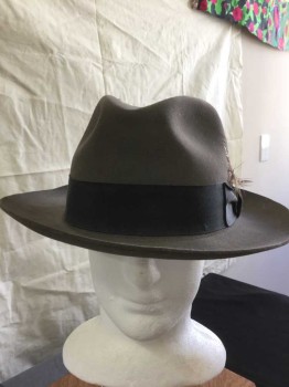 STETSON, Gray, Black, Wool, Solid, Black Gross Grain Ribbon Hat Band, Brown Rust & Gray Feather Plume, See Photo Attached,