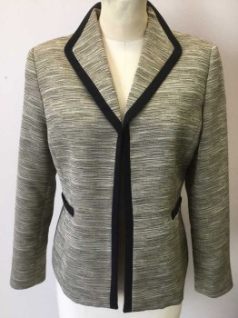KASPER, Beige, Taupe, Black, Polyester, Stripes - Static , No Closures, 2 Pockets, Collar and Pockets with Black Edging Detail