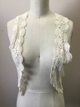 FULL TILT, Cream, Polyester, Solid, Crochet Floral Lace, Open Front