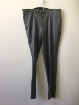KENNETH COLE, Gray, Wool, Polyester, Heathered, Flat Front, 4 Pockets, Zip Fly