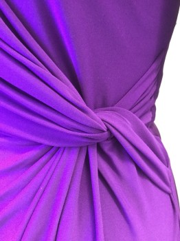 LAUREN, Purple, Polyester, Elastane, Solid, Purple, Over Lap V-neck with a Twisted Detail Work @ Left Waist Over Flap Skirt, Pullover, Long Sleeves,