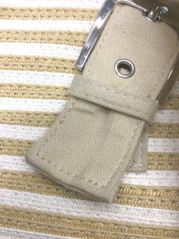 Womens, Purse, SOMETHING SPECIAL, Tan Brown, White, Straw, Cotton, Stripes - Horizontal , Solid, Horizontal Tan and White Striped Paper Straw, Solid Tan Canvas 1.5" Straps with Silver Metal Hardwear
