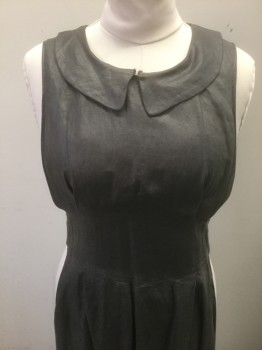 Womens, Sci-Fi/Fantasy Dress, N/L, Dk Gray, Linen, Solid, W:32-4, B:Open, Pinafore/Apron Dress, Open at Sides, Peter Pan Collar, U-Neck, Pointed Yoke at Waist, Button Closures at Side (**Missing 1 Button 12/15/20), Ankle Length, Made To Order