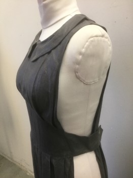 Womens, Sci-Fi/Fantasy Dress, N/L, Dk Gray, Linen, Solid, W:32-4, B:Open, Pinafore/Apron Dress, Open at Sides, Peter Pan Collar, U-Neck, Pointed Yoke at Waist, Button Closures at Side (**Missing 1 Button 12/15/20), Ankle Length, Made To Order